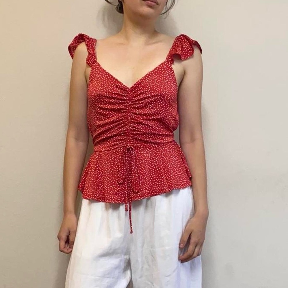 Lilly White | Red Polka Dot Ruched Top | Size M
